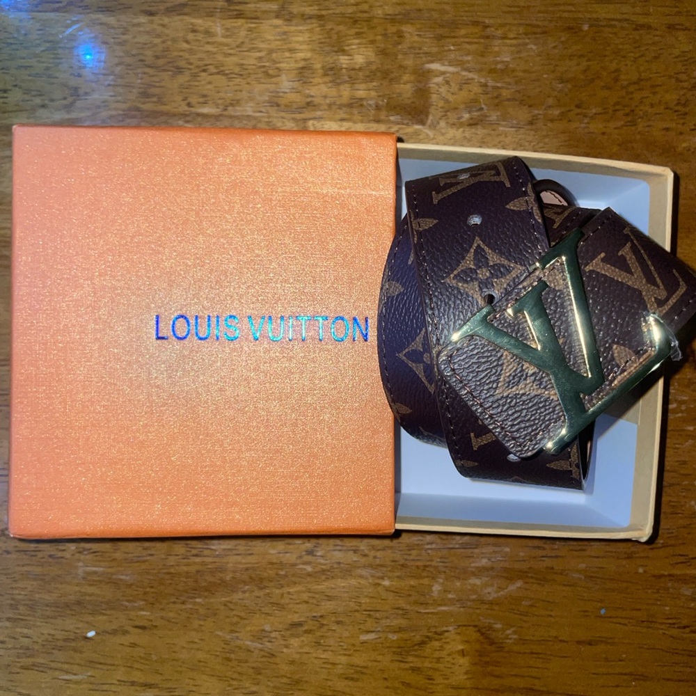 Louis Vuitton Dark Brown Monogram Belt with Gold Buckle (38 In)